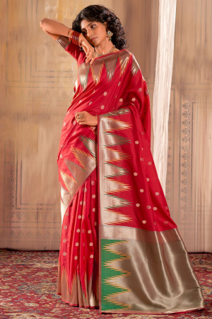 Red Banarasi Silk Weaving Saree