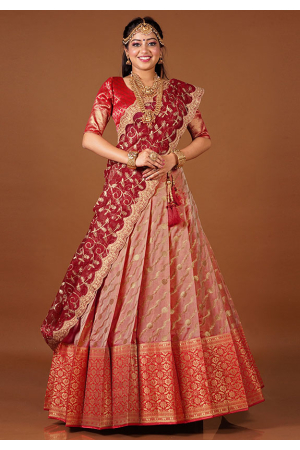 Red Banarasi Silk Zari Weaving Lehenga Choli Set