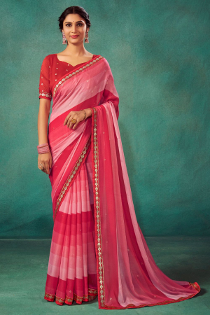 Red Chiffon Silk Printed Saree