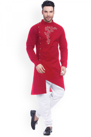 Red Cotton Kurta Pyjama Set