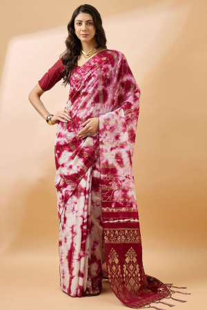 Red Cotton Woven Party Wear Saree