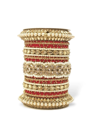 Red Designer Bangle Set with Moti and Stones