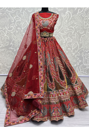 Red Dola Silk Designer Lehenga Choli Set