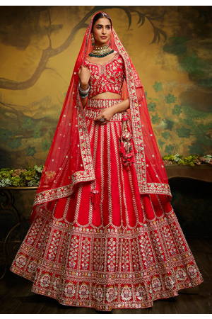 Red Embroidered Silk Bridal Lehenga Choli