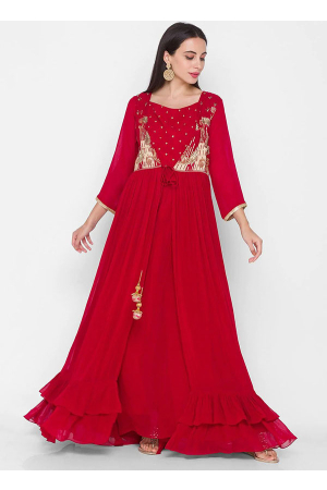 Red Georgette Kurti with Bottom