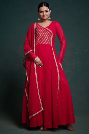 Red Georgette Readymade Gown