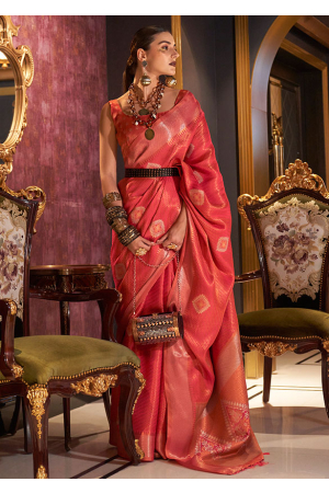 Red Handloom Weaving Silk Saree