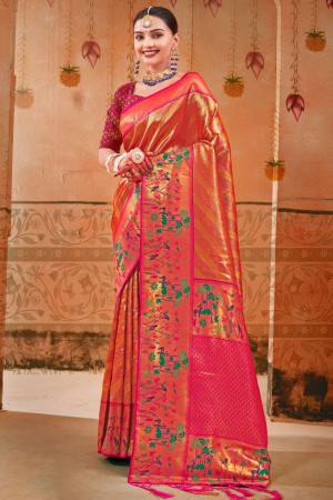 Red Paithani Silk Zari Woven Saree