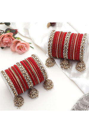 Red Pealrs and Stone Work Bangles with jhumki