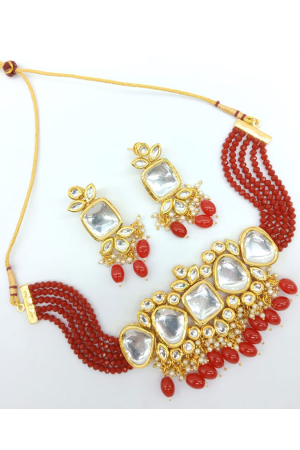 Red Pearls Designer Necklace Set