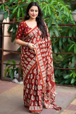 Red Printed Party Wear Saree