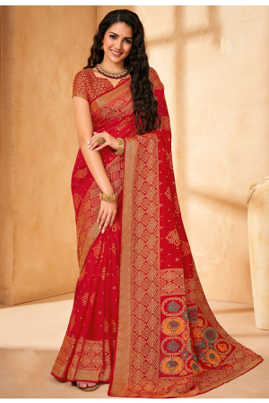 Red Printed Saree