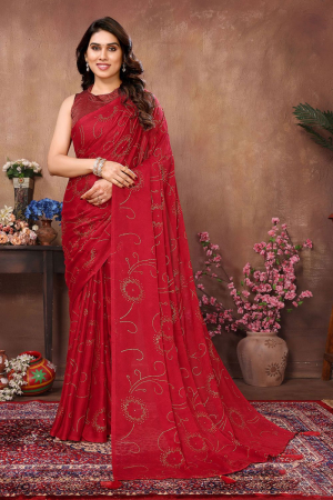 Red Rangoli Silk Party Wear Saree