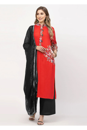 Red Rayon Palazzo Kameez Suit