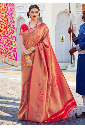 Red Silk Weaving Work Saree