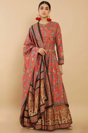 Red Soft Dola Silk Readymade Suit
