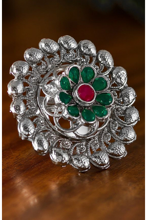 Ethnic Silver Studded Ring