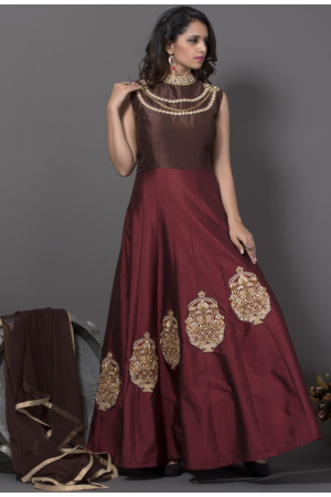 Date Brown and Oak Bown Readymade Anarkali Suit