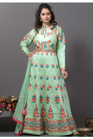 Mint Green Resham Embroidered Gown