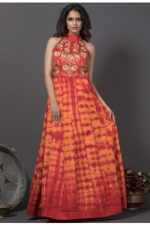 Rust Red and Orange Readymade Anarkali Suit