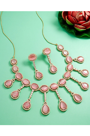 Rose Gold Ad Stones Designer Necklace Set
