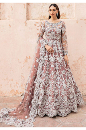 Rose Gold Embroidered Net Anarkali Gown with Dupatta