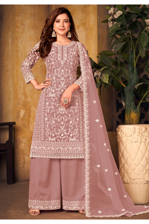 Rose Gold Embroidered Net Palazzo Kameez