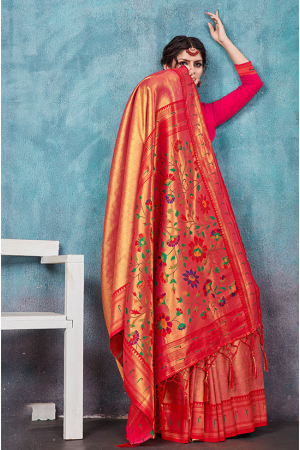 Rose Gold Paithani Silk Woven Saree