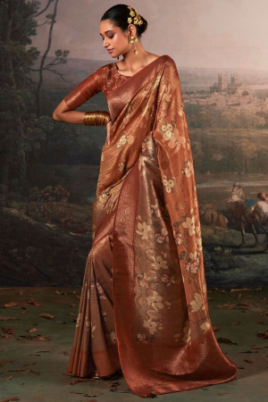 Rose Gold Zari Woven Banarasi Tissue Saree