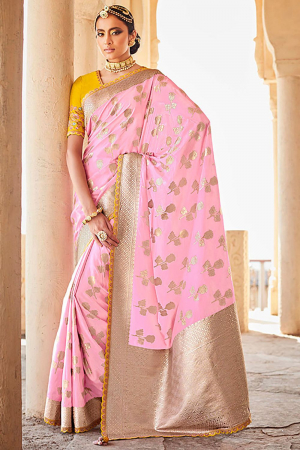 Rose Pink Designer Silk Saree with Embroidered Blouse
