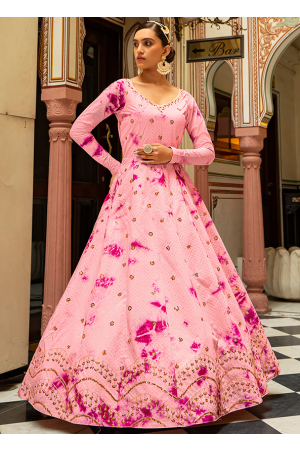 Rose Pink Embroidered Cotton Gown