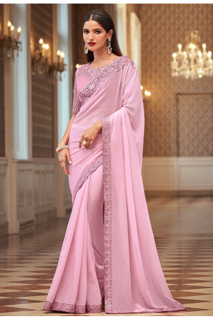 Rose Pink Embroidered Georgette Saree