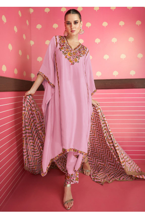 Rose Pink Embroidered Silk Satin Pant Kameez