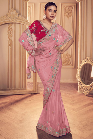 Rose Pink Georgette Designer Saree