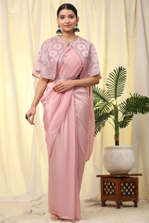 Rose Pink Heavy Designer Ready to Wear Saree