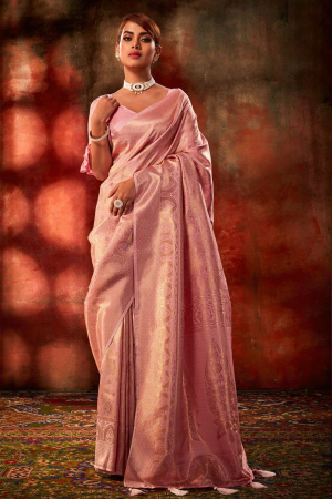 Rose Pink Kanjivaram Silk Zari Woven Saree
