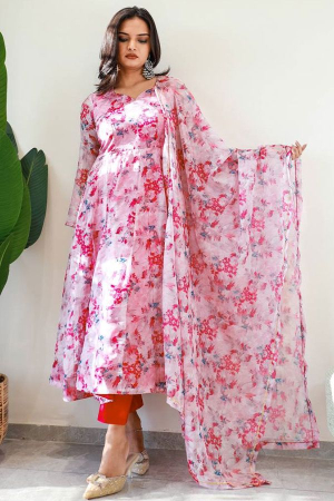 Rose Pink Organza Silk Readymade Suit