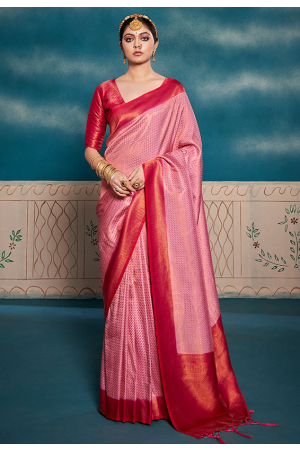 Rose Pink Pure Kanchivaram Silk Saree