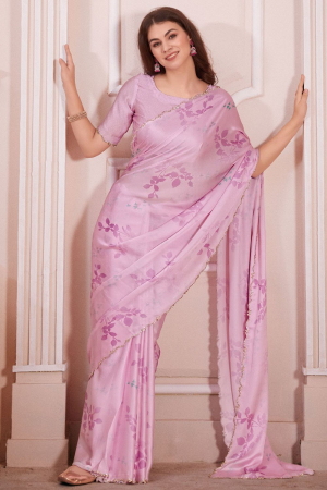Rose Pink Pure Satin Georgette Party Wear Saree