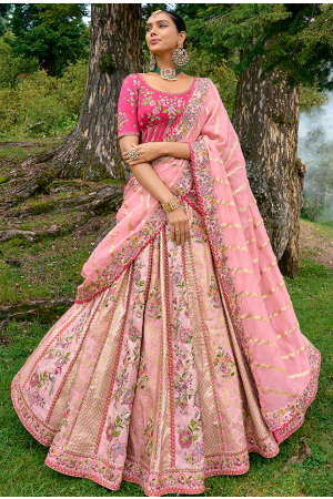 Rose Pink Silk Heavy Embroidered Lehenga Choli Set