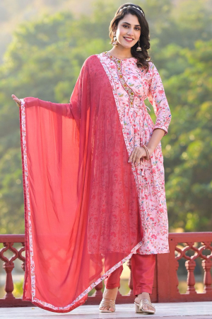 Rose Pink Silk Readymade Anarkali for Festival