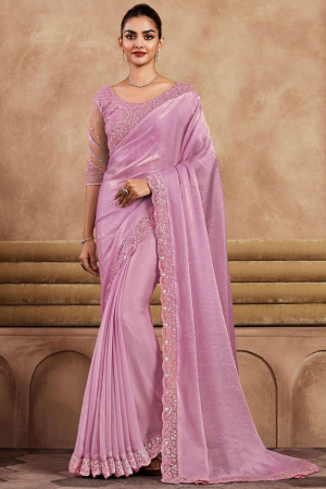 Rose Pink Silk Saree with Embroidered Blouse