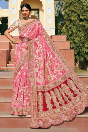 Rose Pink Silk Zari Woven Saree