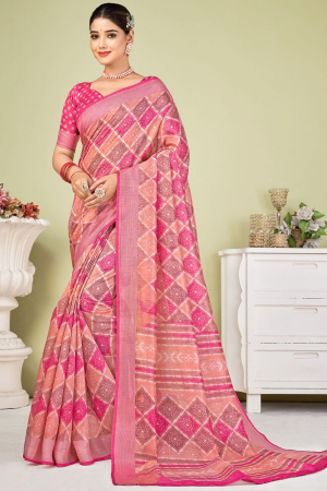 Rose Pink Tussar Silk Digital Printed Saree