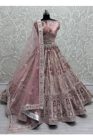 Rose Pink Velvet Heavy Designer Lehenga Choli Set