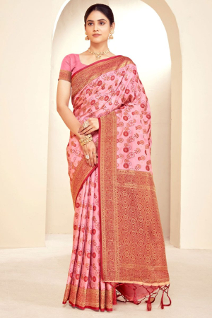 Rose Pink Zari Woven Paithani Silk Saree