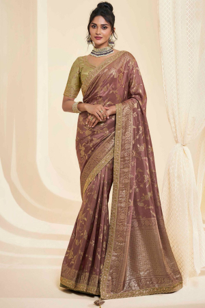 Rose Taupe Designer Silk Saree with Embroidered Blouse