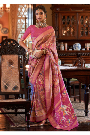 Rose Taupe Embellished Tussar Silk Saree