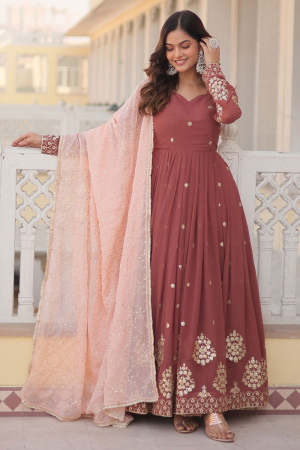 Rose Taupe Faux Georgette Gown with Dupatta
