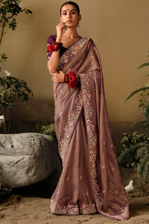 Rose Taupe Khatli Work Designer Saree for Wedding